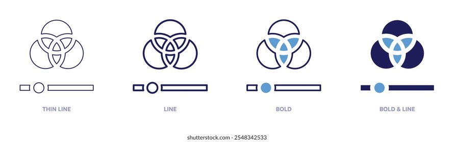 Icono Rgb en 4 estilos diferentes. Línea delgada, línea, negrita y línea negrita. Estilo duotono. Trazo editable.