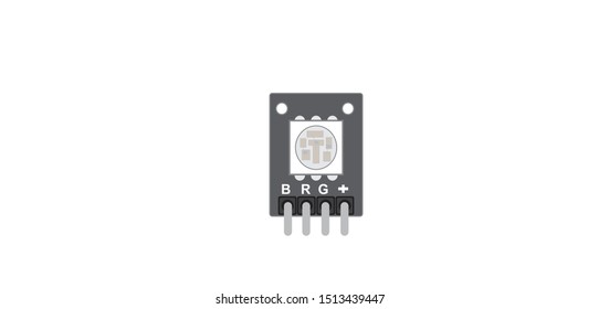 RGB LED  top view with pin details, electronics component,  robotics, iot, vector, illustration, led, red green, blue, engineering project,  