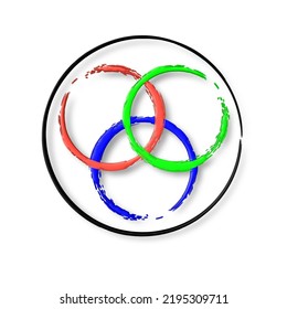 Logotipo RGB vector 3D con tres círculos en el medio, adecuado para aplicaciones o logotipos de empresa 
