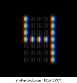 Caractère de police de pixel RVB avec éclat, pixels rouge-vert-bleu, illustration vectorielle