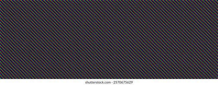 RGB pixel seamless pattern. Repeating LED screen background. LCD display circle dots wallpaper. Red Green Blue pixelated monitor texture. Repeated crt display backdrop. Vector