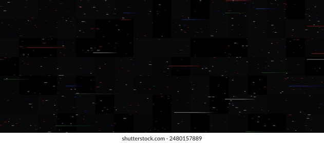 RGB Static noise texture. Lost or bad TV signal concept. Random rippled video tape background. Glitch vhs pixel noise wallpaper. Image distortion distressed backdrop effect. Vector black crt tv screen