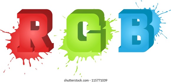 RGB text and colored splashes on background