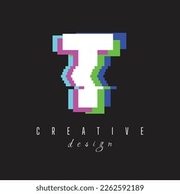 RGB Text T Letter Logo with No signal logo