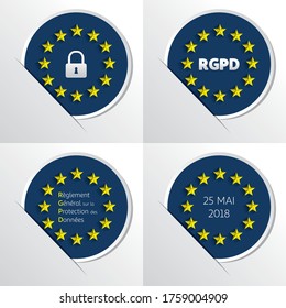 RGPD - French: Reglement general sur la protection des donnees means: GDPR - General Data Protection Regulation. EU flag. Vector illustration