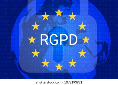 RGPD is GDPR: general data protection relation in French, Italian, Spanish. Vector illustration