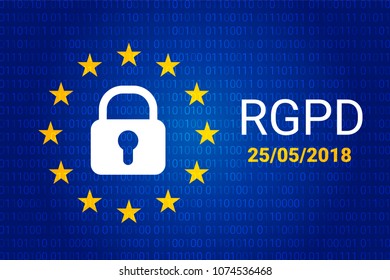 RGPD is GDPR: general data protection relation in French, Italian, Spanish. Vector illustration