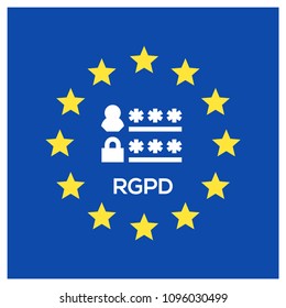 RGPD is GDPR: general data protection relation in French, Italian, Spanish. Vector illustration.
