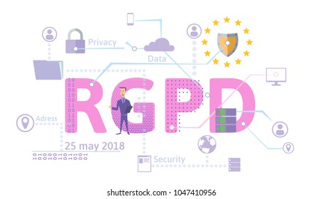 RGPD, german version of GDPR. General Data Protection Regulation. Concept illustration. The protection of personal data. Isolated on white background.