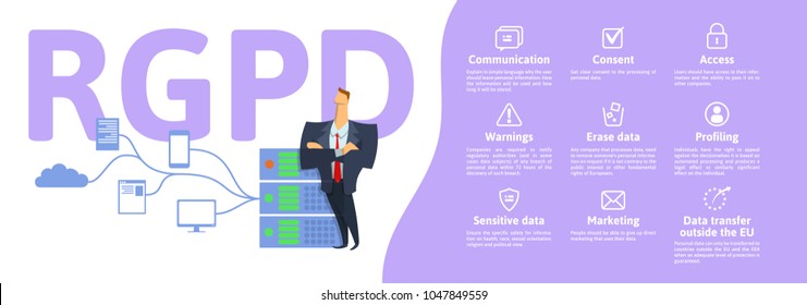 RGPD, Spanish and Italian version version of GDPR: Regolamento generale sulla protezione dei dati. Concept vector illustration. General Data Protection Regulation. The protection of personal data.