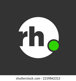 RH Markenname Anfangsbuchstaben Monogramm. RH-Buchstaben mit grünem Punkt. 