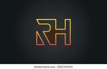 RH creative and modern letter logo design. RH logo design vector in black background.