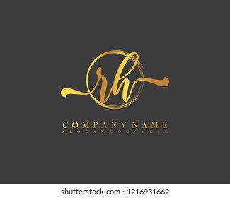 RH initial handwriting logo circle template vector