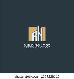 RH initial letter building logo for real estate with square design