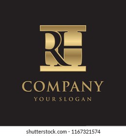 RH initial letters looping linked box elegant logo golden black background