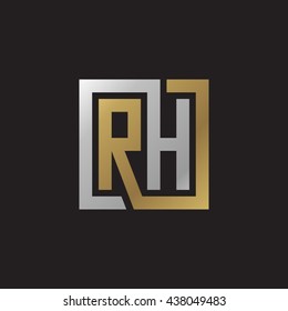 RH initial letters looping linked square elegant logo golden silver black background
