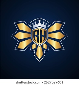 RH initial letters monogram logo for gaming with shield and eagle wing