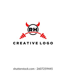 RH initial monogram for fitnes or gym logo with devil style design
