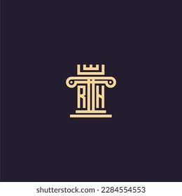 logotipo de monograma inicial RH para la firma de abogados con diseño de imagen de la corona del pilar