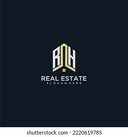 RH initial monogram logo for real estate with home shape creative design