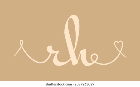 RH initial wedding monogram calligraphy vector illustration. Hand drawn lettering r and h love logo design for valentines day poster, greeting card, photo album, banner print or tattoo.