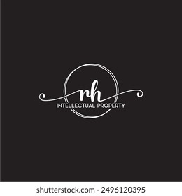 RH initials signature logo in white and black background