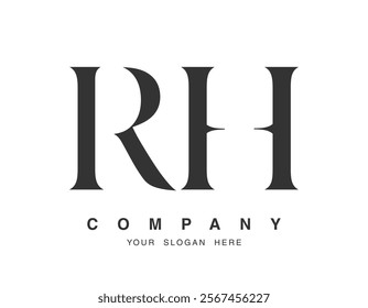 RH logo design. Initial letter r and h serif font style. Creative classic company name typography. Trendy logotype or identity. Vector illustration.