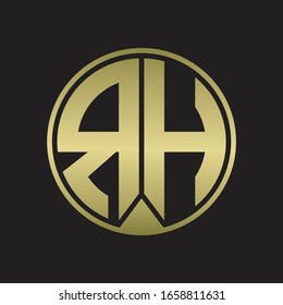 Monograma del logotipo RH con el estilo de cinta de la pieza en colores dorados
