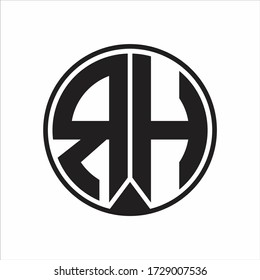 RH Logotipo de círculo monográfico con estilo de cinta de la pieza sobre fondo blanco