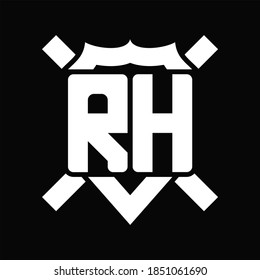 RH Logo monogram isolated on shield shape with rounded line on black background