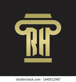 RH Logo monogram with pillar style design template with gold colors