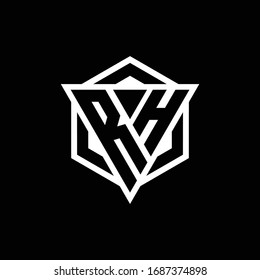 RH logo monogram with triangle and hexagon shape combination isolated on back and white colors