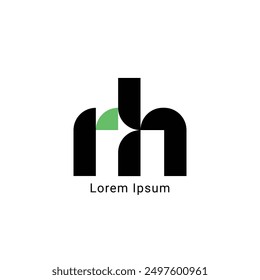 RH Minimalist Logo Design,  Letter RH, RH ,  Black and Green Color Abstract letter icon RH logo. R H,