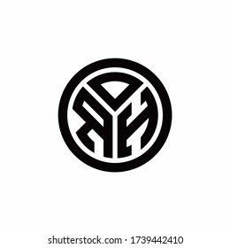 RH monogram logo with circle outline design template isolated on white background
