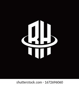 RH monogram logo in a hexagon style and surrounded by a ring