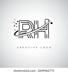 RH Orbit Monogram Logo - Futuristic Minimal Letter mark with Circular Line Art, Tech-Inspired Dots and Space Motion Concept for Modern Branding Identity (Logotipo de Monograma de Órbita RH - Marca de Letra Mínima Futurista com Linha de Arte Circular, Pontos Inspirados na Tecnologia e Conceito de Movimento Espacial para Identidade de Marca Moderna)