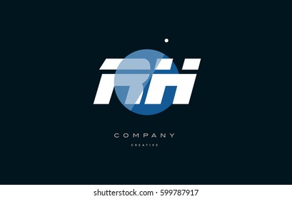 rh r h  blue circle dot big font alphabet company letter logo white design vector icon template 