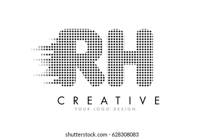 RH R H Letter Logo Design with Black Dots and Bubble Trails.