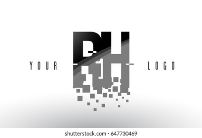 RH R H Pixel Letter Logo with Digital Shattered Black Squares. Creative Letters Vector Illustration.