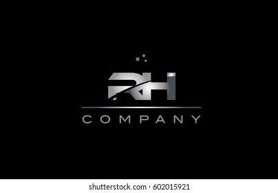 rh r h  silver grey metal metallic alphabet technology company letter logo design vector icon template black background