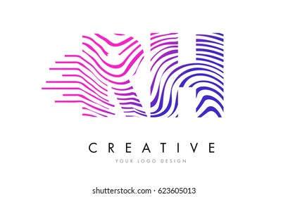RH R H Zebra Letter Logo Design with Black and White Stripes Vector