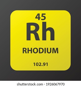 Rh Rhodium Transition metal Chemical Element vector illustration diagram, with atomic number and mass. Simple gradient flat design for education, lab, science class.
