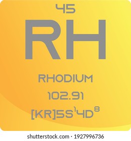Rh Rhodium Transition metal Chemical Element vector illustration diagram, with atomic number, mass and electron configuration. Simple gradient flat hexagon design for education, lab, science class.