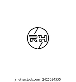 RH simple outline concept logo and circle of initial design black and white background
