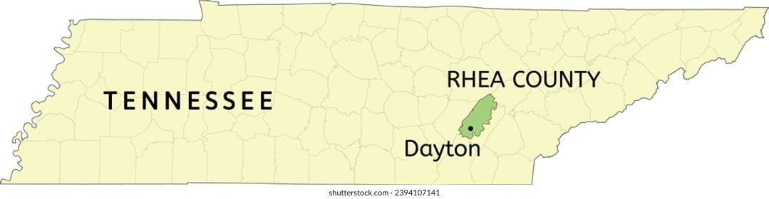 Rhea County und Stadt Dayton auf Tennessee-Staatskarte