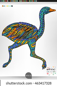 Rheas Animal patterns with hand-drawn doodle waves and lines. Vector illustration in bright colors.