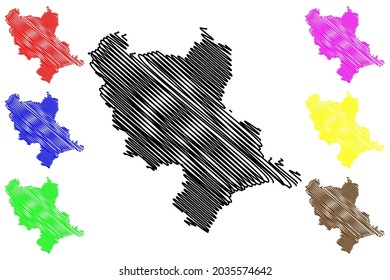 Distrito de Rhein-Erft-Kreis (República Federal de Alemania, Estado de Renania del Norte-Westfalia, NRW, región de Colonia) mapa de ilustración vectorial, dibujo de garrapatas Rhein Erft Kreis mapa