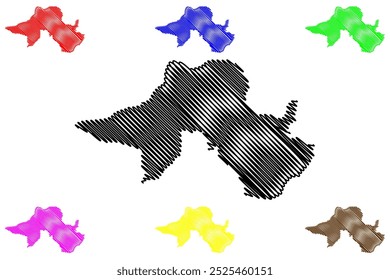 Distrito de Rheinfelden (Suíça, Confederação Suíça, Cantão de Aargau) mapa ilustração vetorial, esboço de rabisco Bezirk Rheinfelden mapa