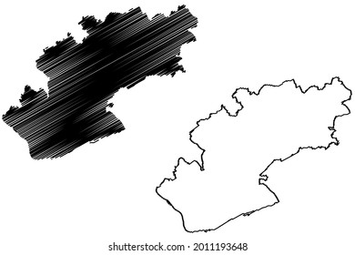 Rheingau-Taunus (República Federal de Alemania, distrito rural de la región de Darmstadt, Estado de Hessen, Hesse, Hessia) mapa de ilustración vectorial, dibujo de garabatos Rheingau Taunus Kreis mapa