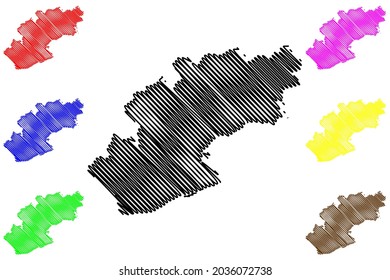 Rheingau-Taunus (República Federal de Alemania, distrito rural de la región de Darmstadt, Estado de Hessen, Hesse, Hessia) mapa de ilustración vectorial, dibujo de garabatos Rheingau Taunus Kreis mapa